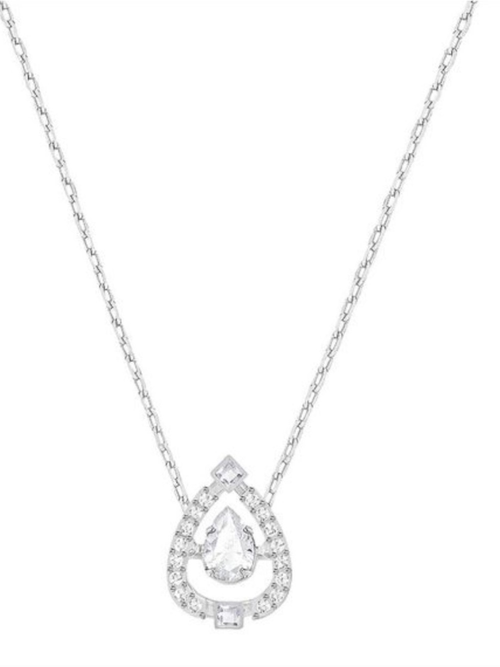 Swarovski Silver Teardrop Crystal Pendant Necklace